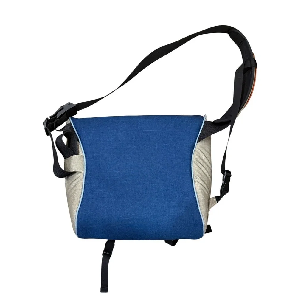 Crumpler Messenger Bag Blue Tan Canvas Orange Lining Padded Strap Commuter Bag